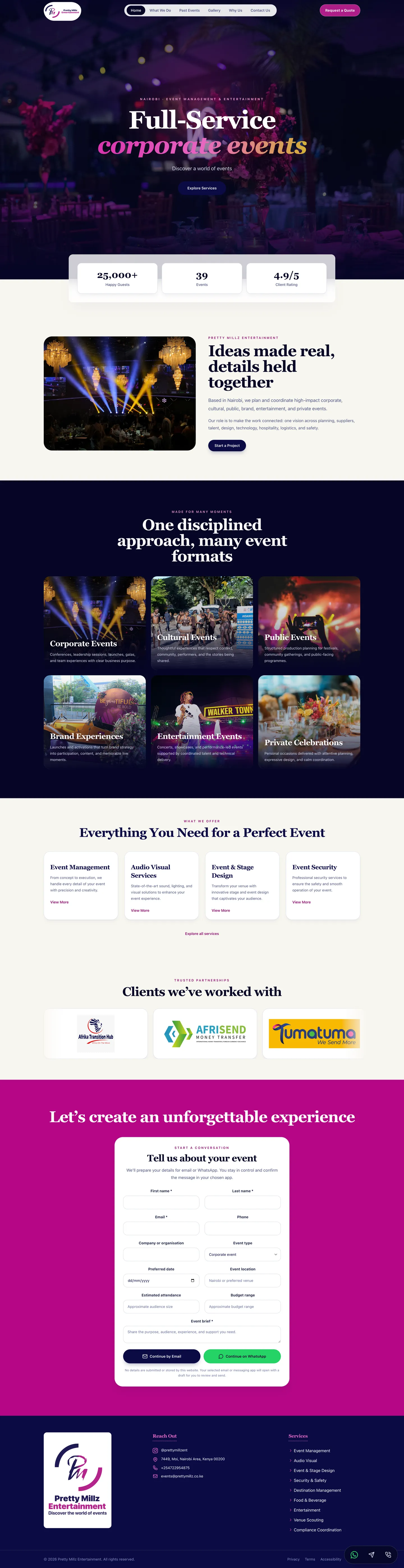 Pretty Millz Entertainment website full home page